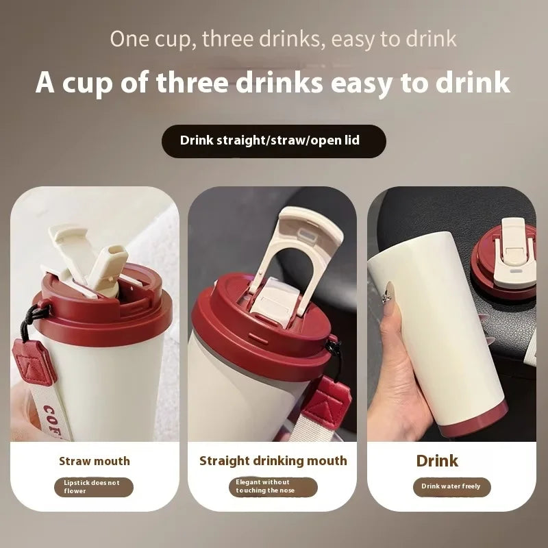 Stainless Steel 530ml Thermos Mug – Leakproof Cute Takeaway Coffee Cup Gift
