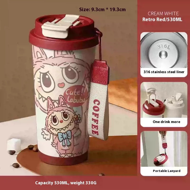 Stainless Steel 530ml Thermos Mug – Leakproof Cute Takeaway Coffee Cup Gift