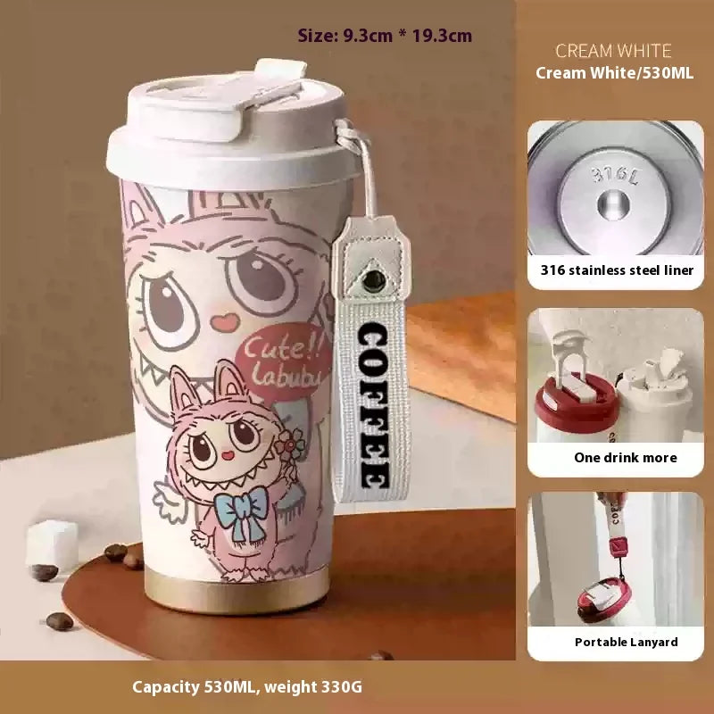 Stainless Steel 530ml Thermos Mug – Leakproof Cute Takeaway Coffee Cup Gift