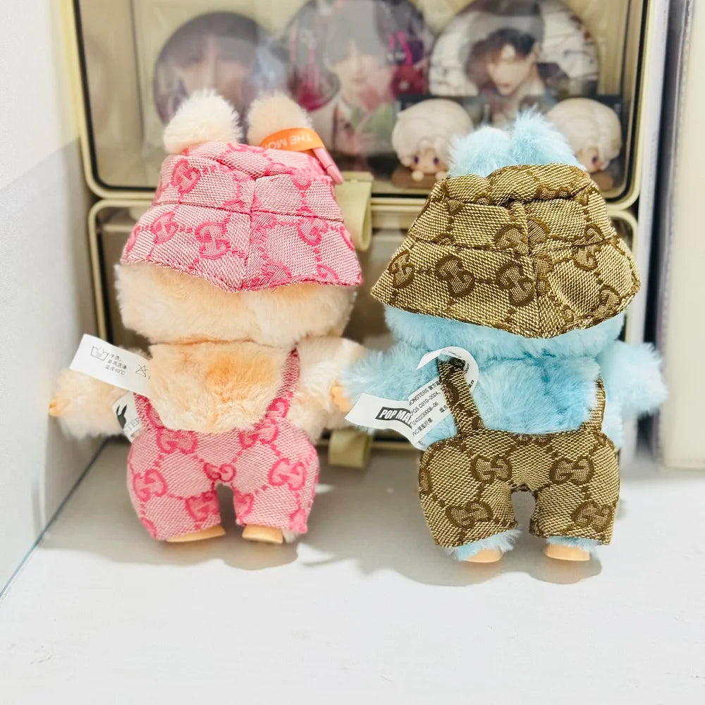 17cm Labubu Doll Clothes Baby Clothes Fashion Overalls Bib Hat Set Kawaii V1 V2 Doll Clothing Accessories No Dolls Kids Gift