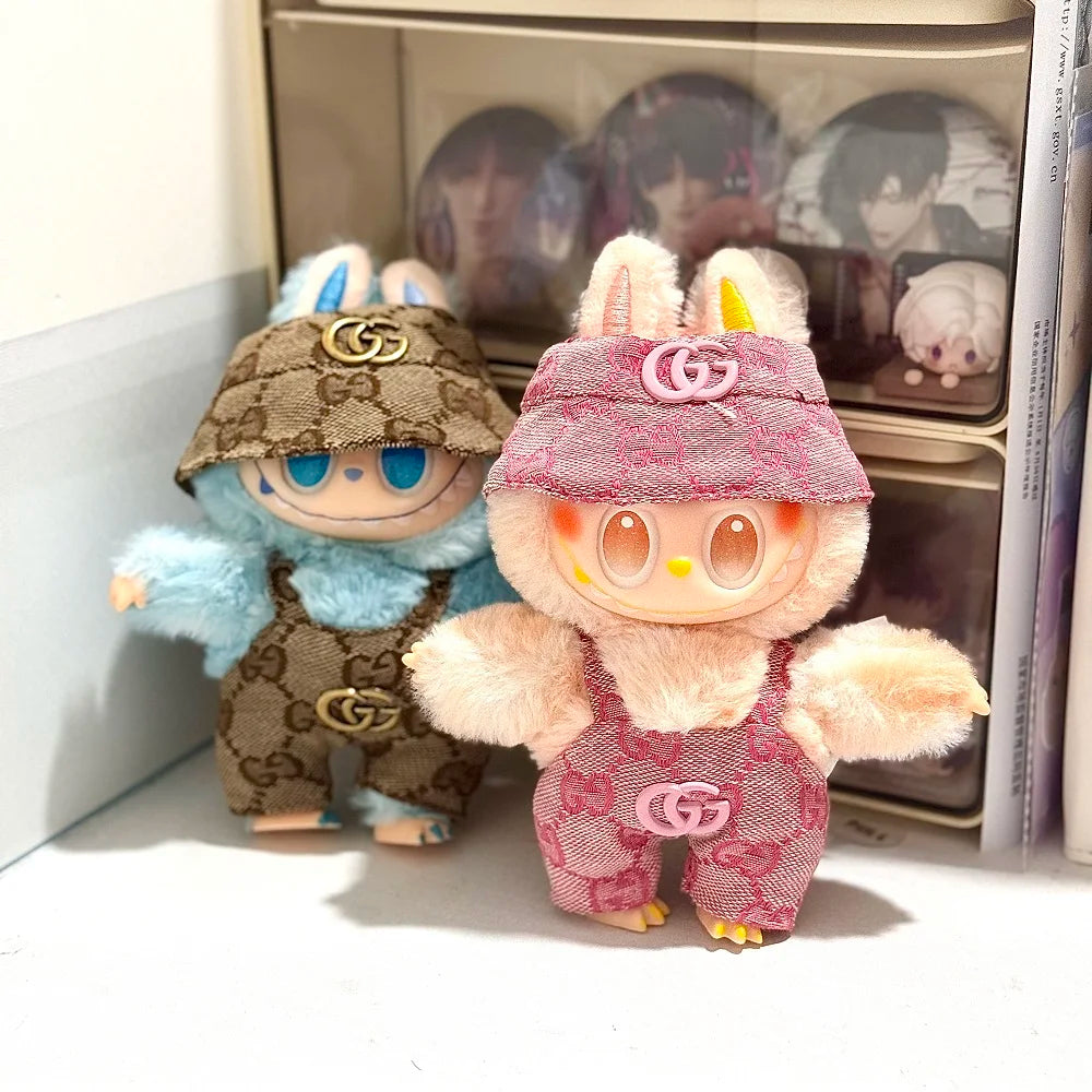 17cm Labubu Doll Clothes Baby Clothes Fashion Overalls Bib Hat Set Kawaii V1 V2 Doll Clothing Accessories No Dolls Kids Gift