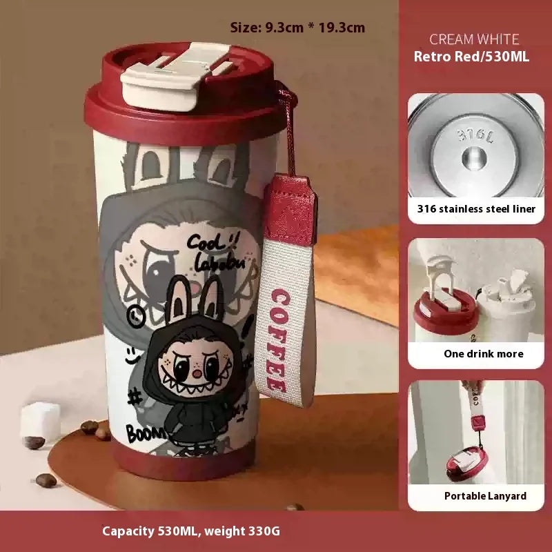 Stainless Steel 530ml Thermos Mug – Leakproof Cute Takeaway Coffee Cup Gift