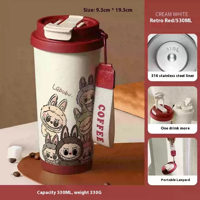 Stainless Steel 530ml Thermos Mug – Leakproof Cute Takeaway Coffee Cup Gift
