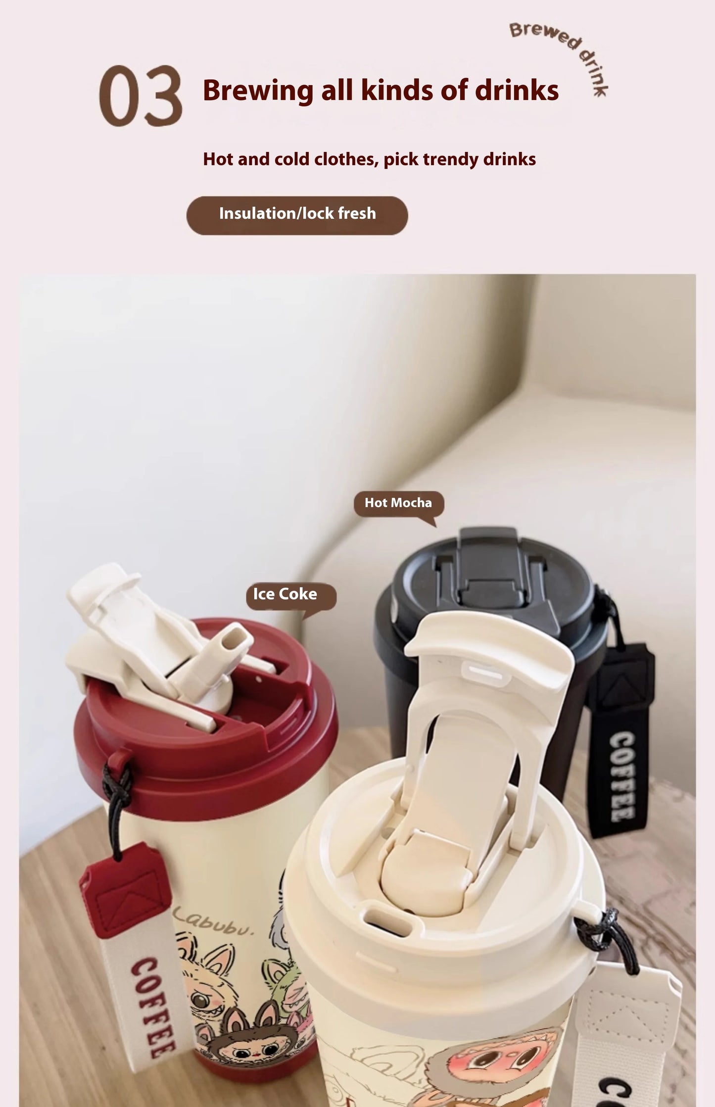 Stainless Steel 530ml Thermos Mug – Leakproof Cute Takeaway Coffee Cup Gift