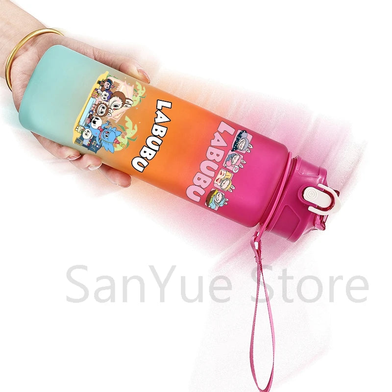 Labubu PopMart 750ml Cartoon Water Bottle – Kids Outdoor Drinking Cup