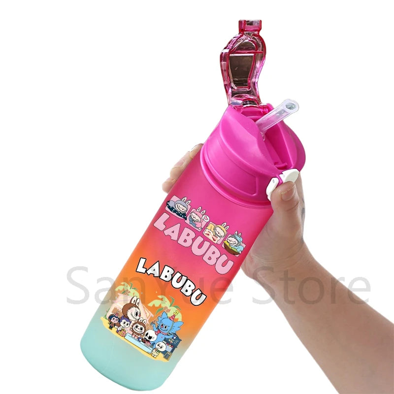 Labubu PopMart 750ml Cartoon Water Bottle – Kids Outdoor Drinking Cup