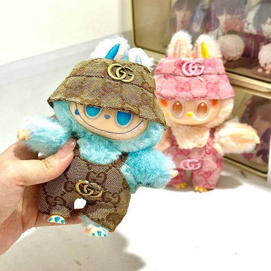 17cm Labubu Doll Clothes Baby Clothes Fashion Overalls Bib Hat Set Kawaii V1 V2 Doll Clothing Accessories No Dolls Kids Gift