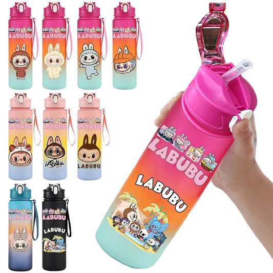 Labubu PopMart 750ml Cartoon Water Bottle – Kids Outdoor Drinking Cup