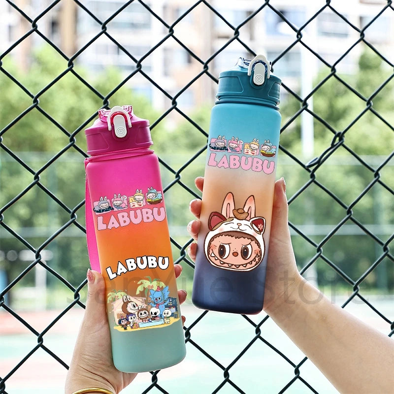 Labubu PopMart 750ml Cartoon Water Bottle – Kids Outdoor Drinking Cup