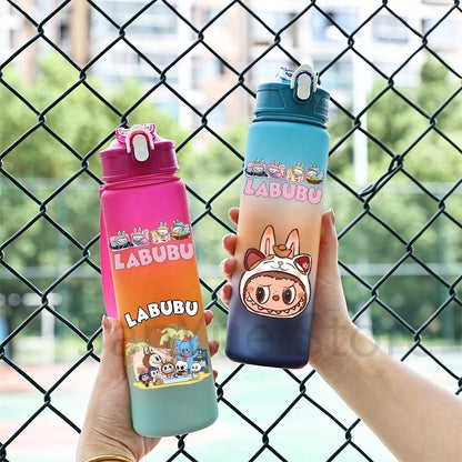 Labubu PopMart 750ml Cartoon Water Bottle – Kids Outdoor Drinking Cup